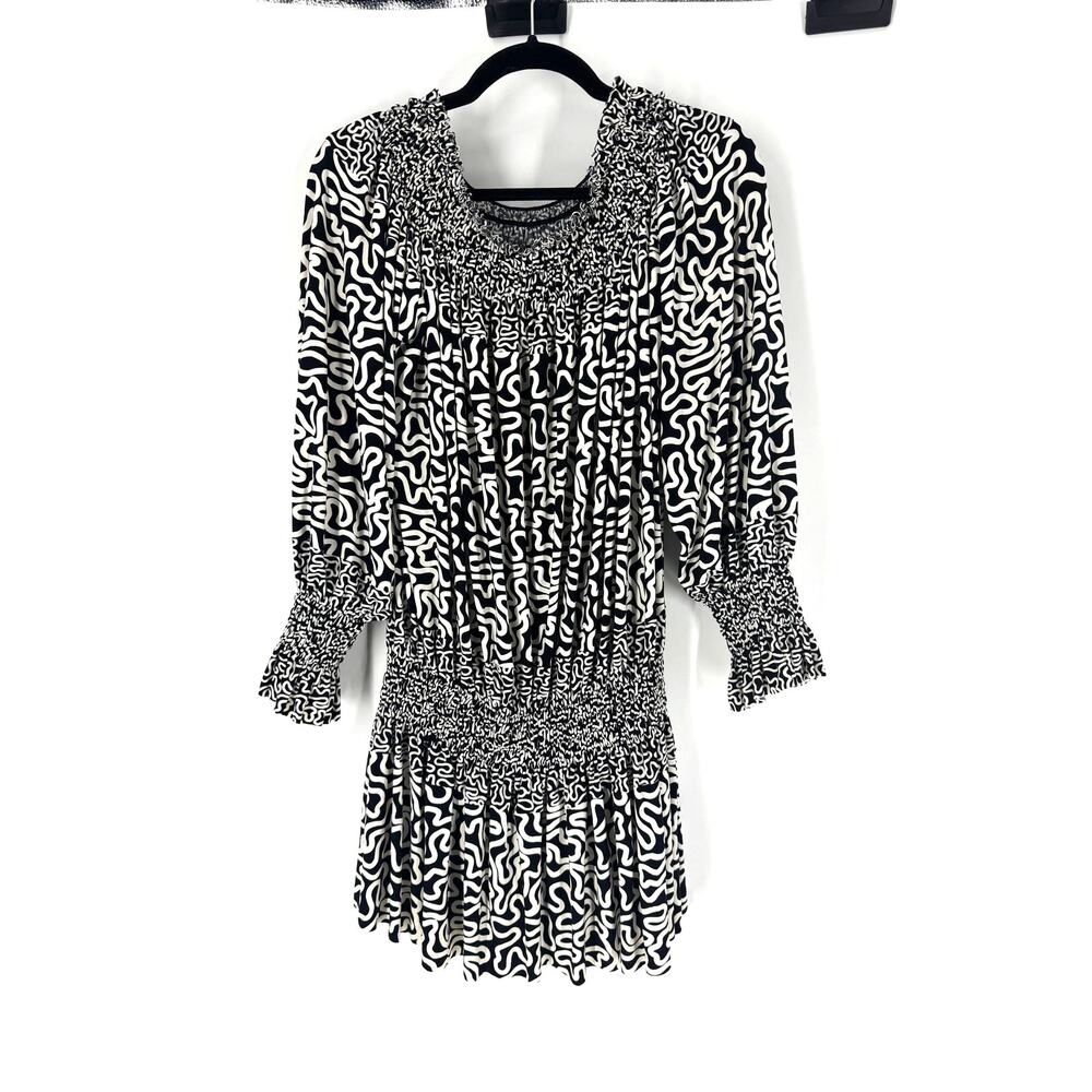 Norma Kamali Black Printed Off the Shoulder Mini Dress